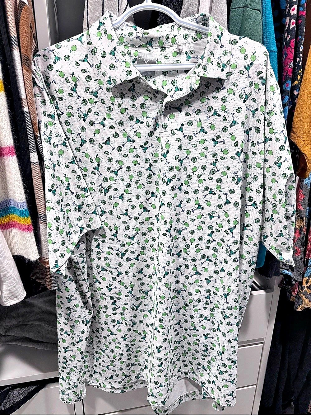 Callaway Opti-Dri Margarita Cocktail Print Golf Polo White & Green